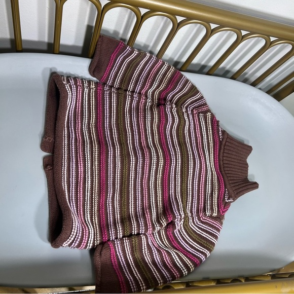Vintage 100% cotton Striped Brown and Pink Baby girl toddler Cardigan no flaws - Picture 4 of 5